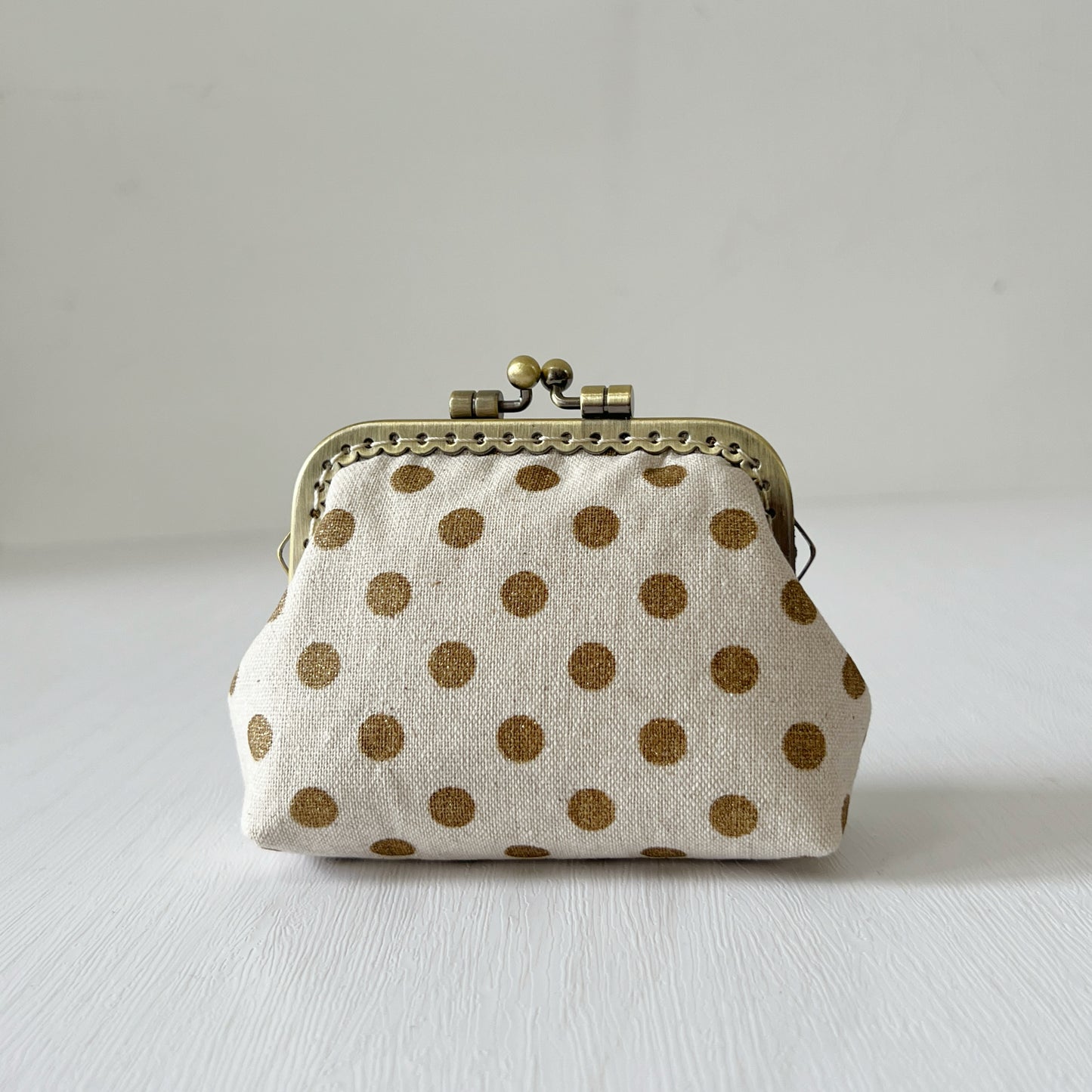 Gold Polka Dots - Handmade Fabric Kiss Lock Purse