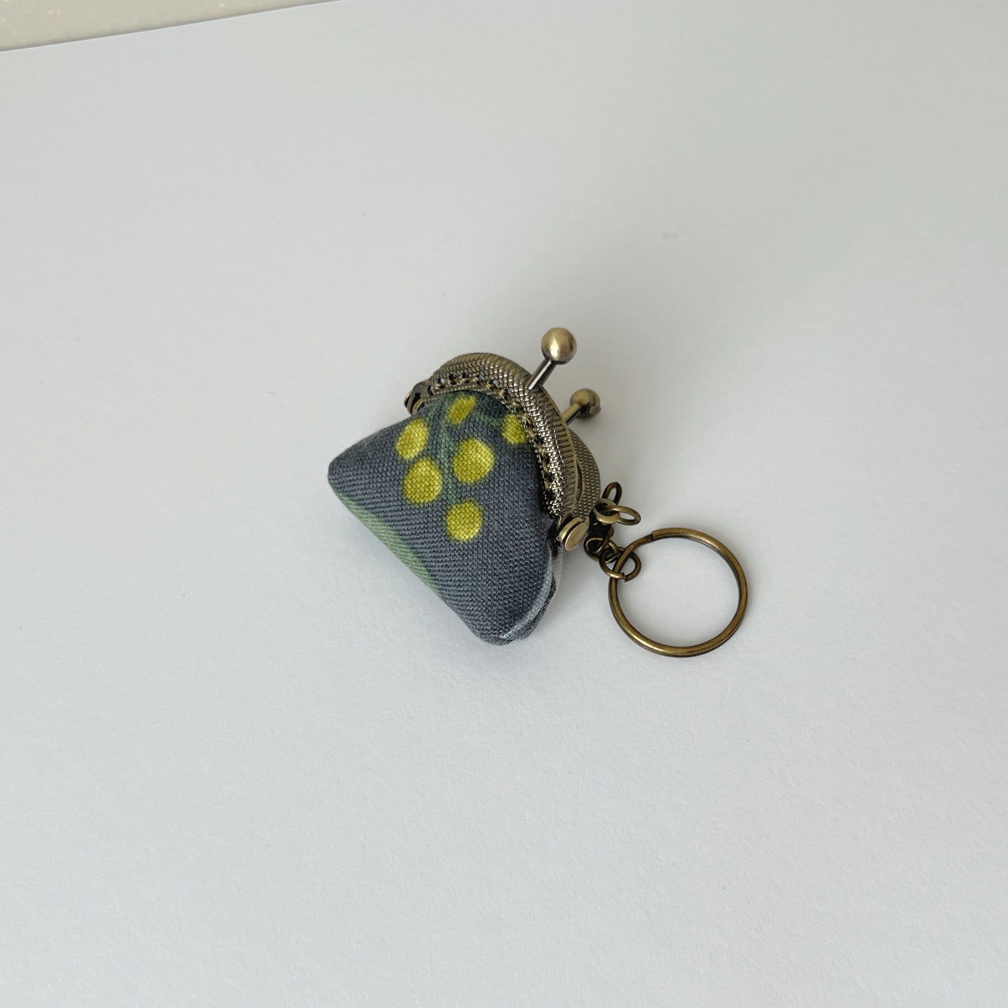 Gray Yellow Berries - Handsewn Mini Tiny Kiss Lock Purse Keychain