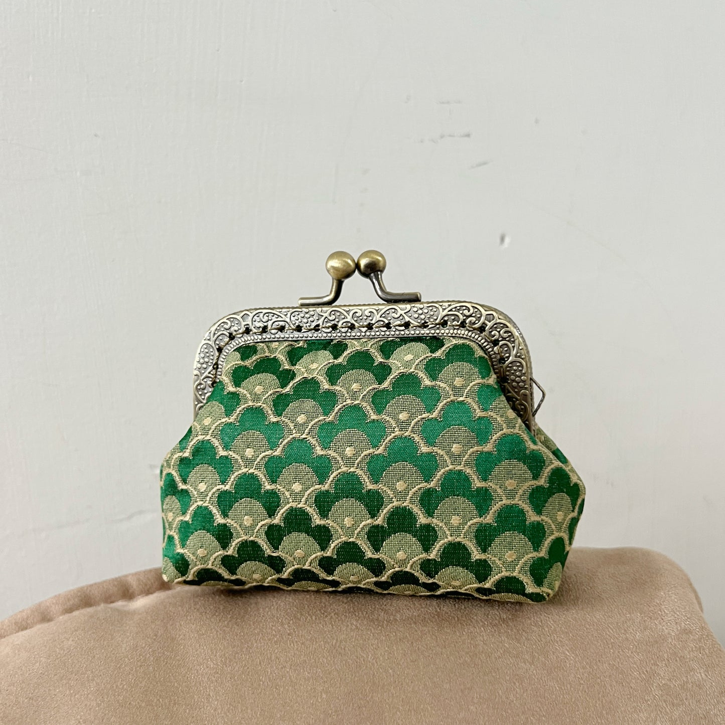 Green Dragon Scales - Handmade Fabric Kiss Lock Coin Purse