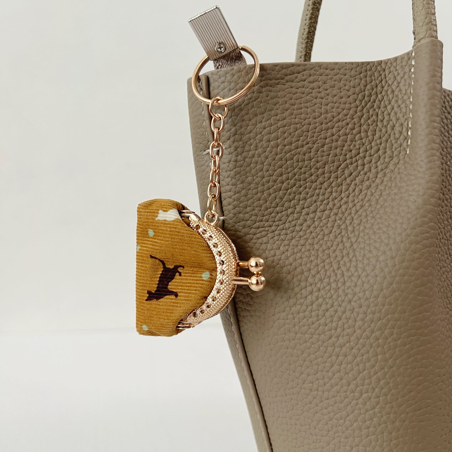 Mustard Yellow Cats Corduroy - Handsewn Tiny Kiss Lock Purse Keychain