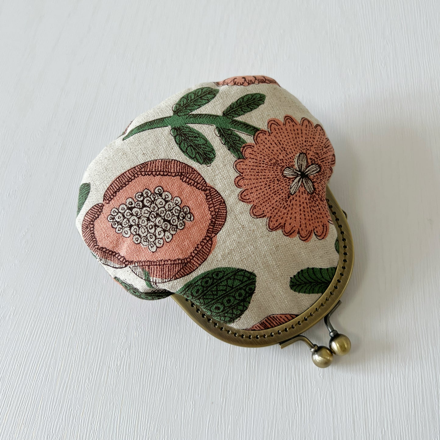 Pink Abstract Floral - Handmade Fabric Kiss Lock Purse