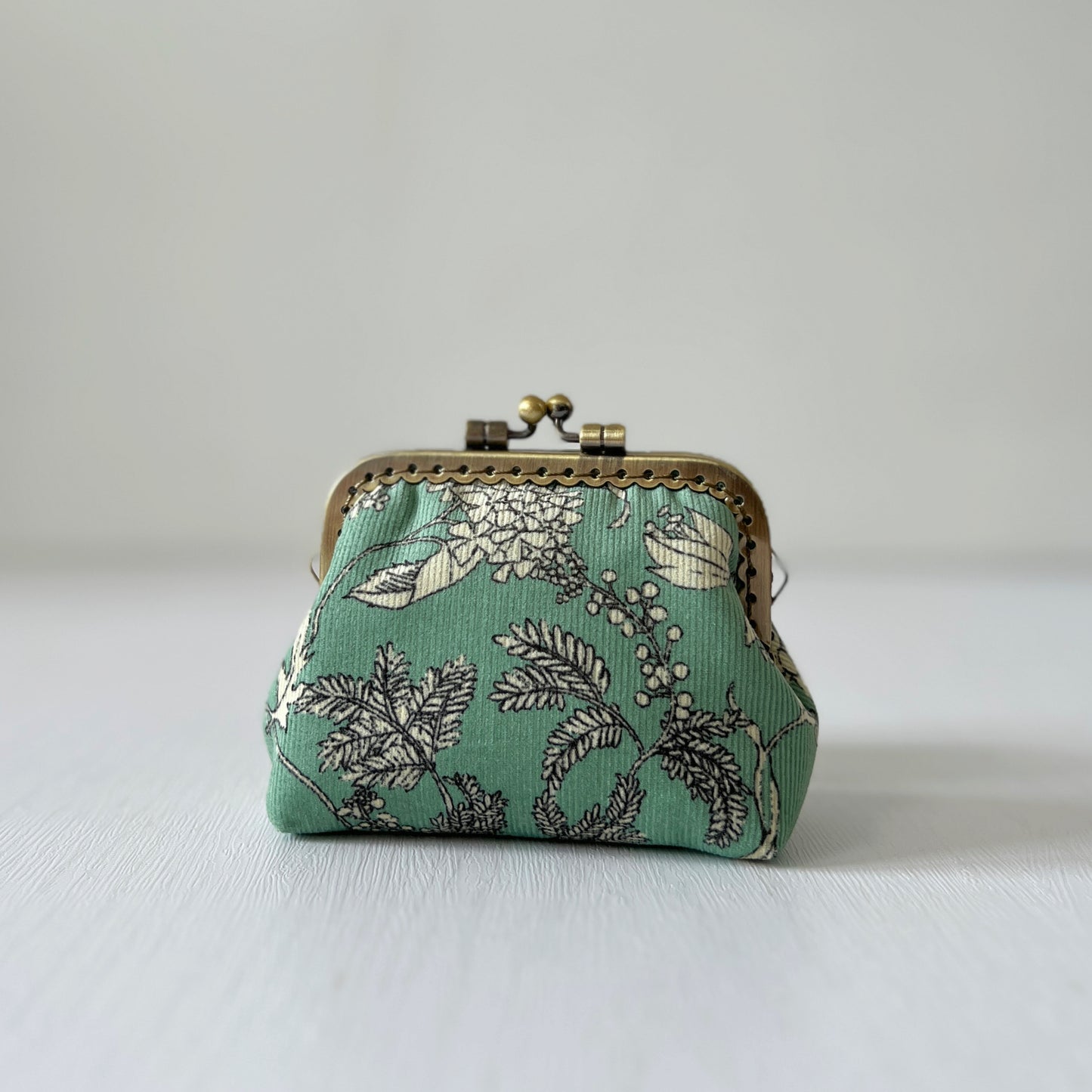 Mint Green Floral - Handmade Fabric Kiss Lock Purse