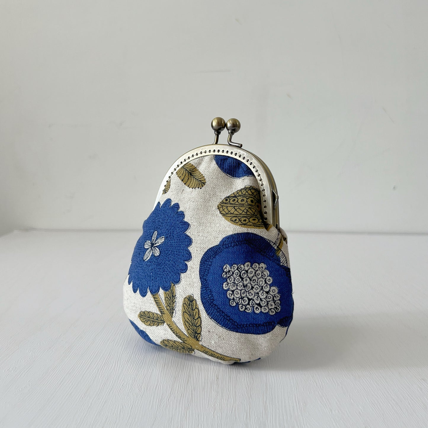 Blue Abstract Floral - Handmade Fabric Kiss Lock Purse