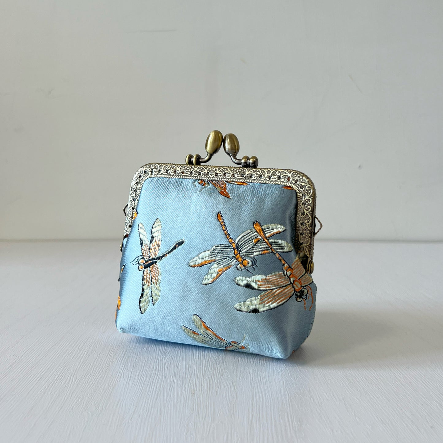 Baby Blue Dragonfly - Handmade Kiss Lock Card Purse