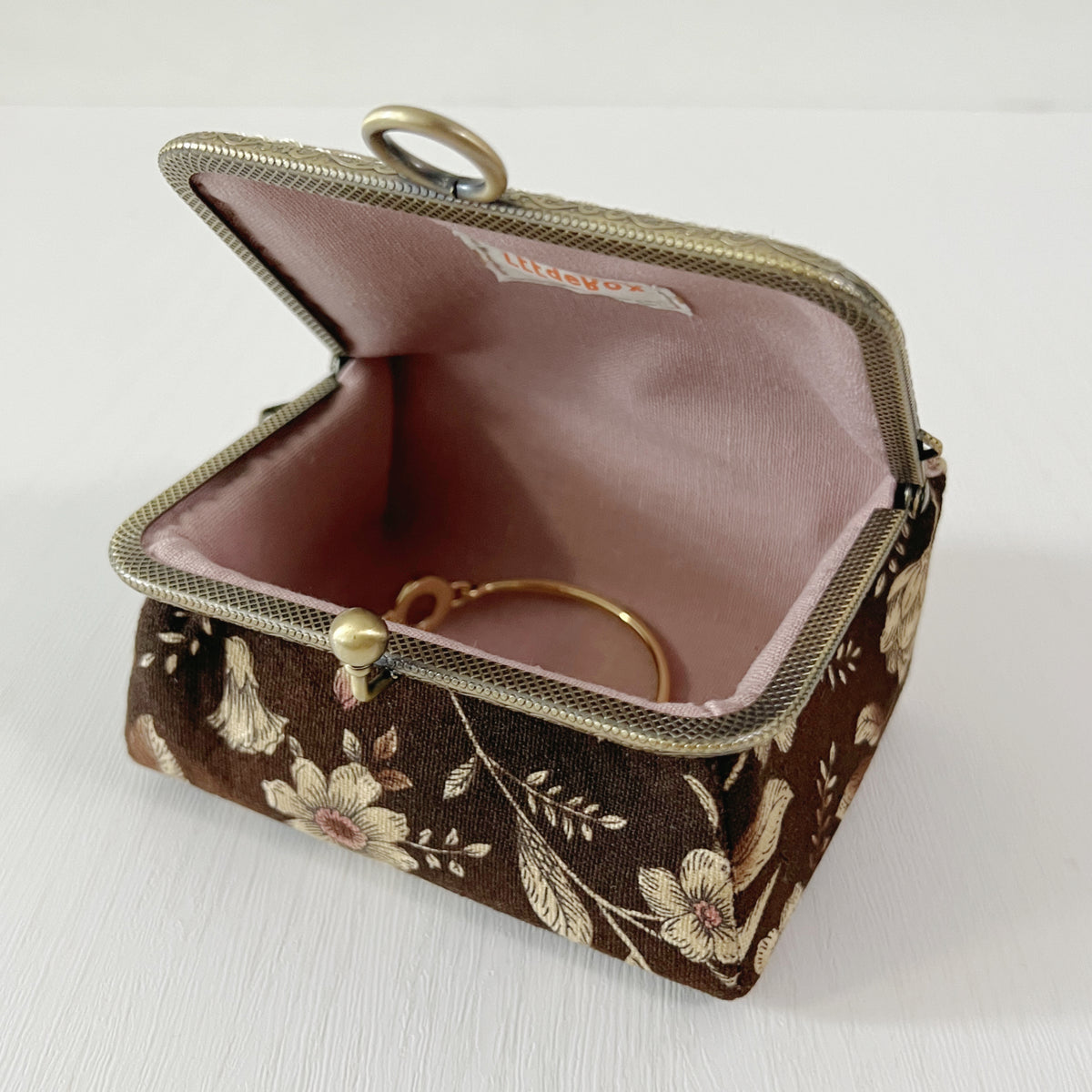 Handmade Kiss Lock Jewellery Box - Vintage Brown Garden - Small storage box