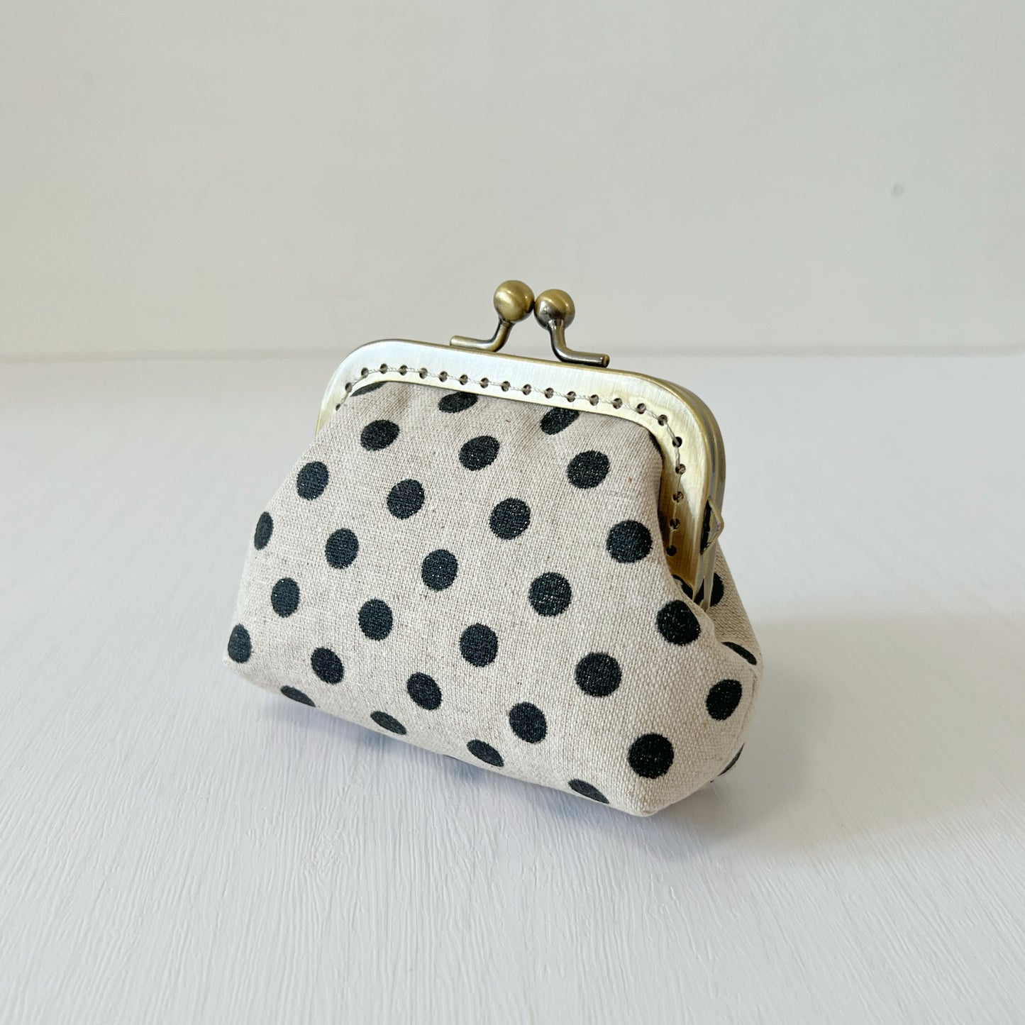 Black Polka Dots - Handmade Fabric Kiss Lock Purse