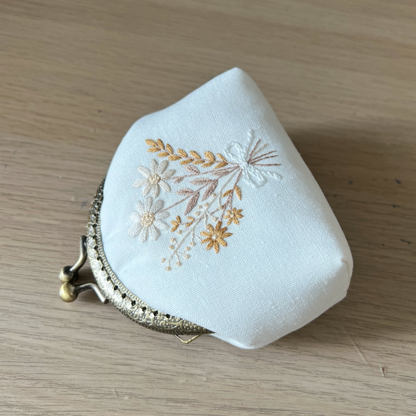 Handsewn Round Kiss Lock Coin Purse - Floral Butterfly Embroidery