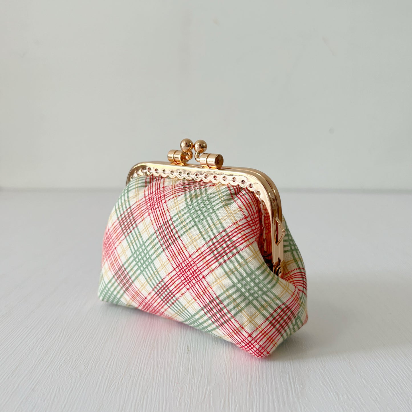 Red Green Tartan - Handmade Kiss Lock Coin Purse