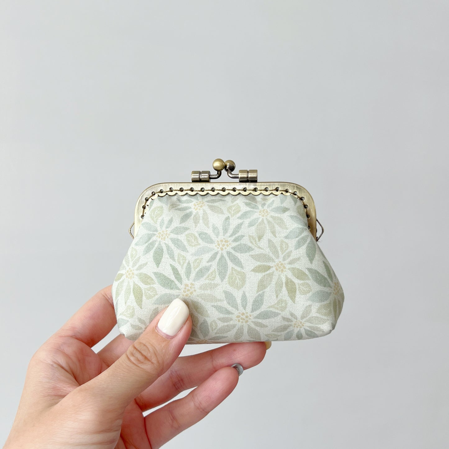 Soft Green Forest - Handmade Fabric Kiss Lock Purse