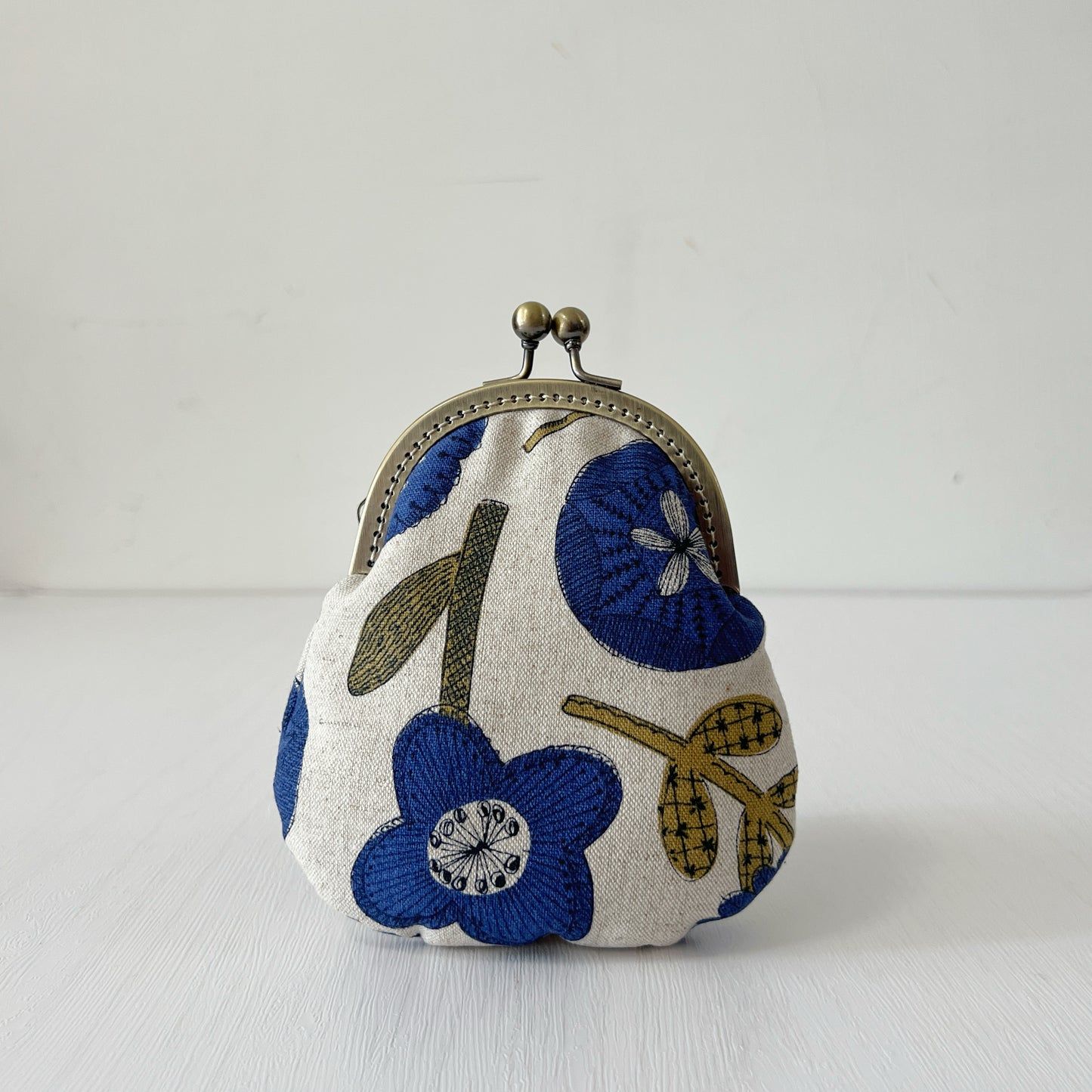 Blue Abstract Floral - Handmade Fabric Kiss Lock Purse
