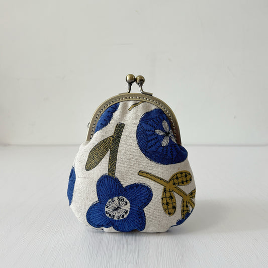 Blue Abstract Floral - Handmade Fabric Kiss Lock Purse