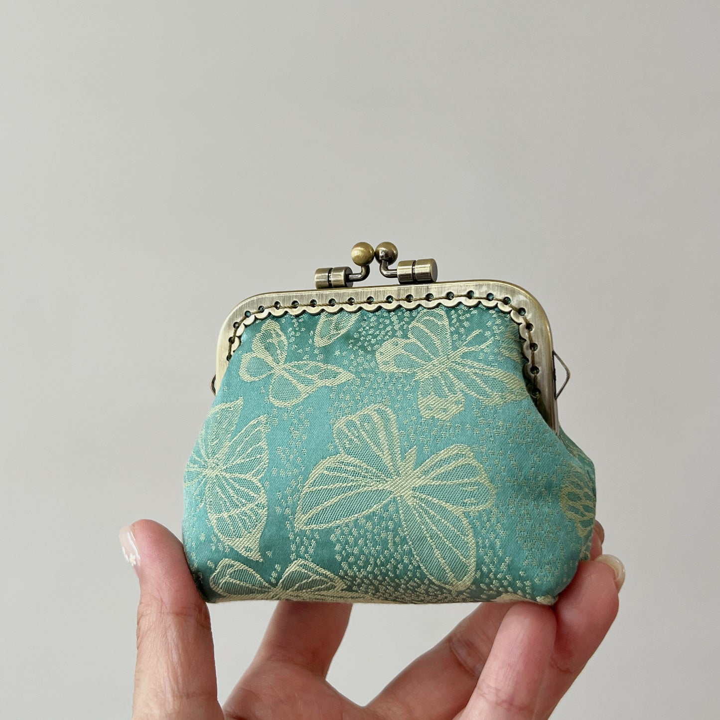 Green Butterflies - Handmade Fabric Kiss Lock Coin Purse