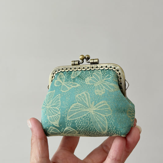 Green Butterflies - Handmade Fabric Kiss Lock Coin Purse