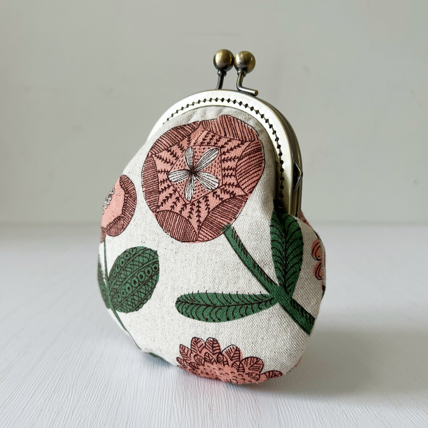 Pink Abstract Floral - Handmade Fabric Kiss Lock Purse