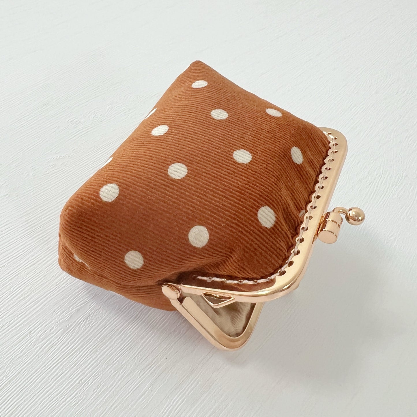 Orange Polka Dots Corduroy Fabric Purse - Handsewn Kiss Lock Purse