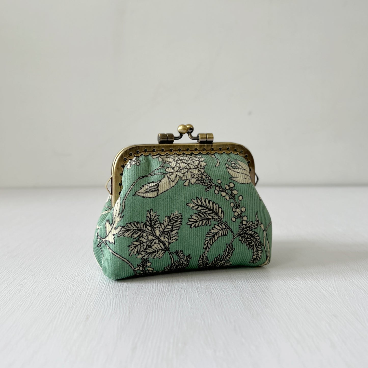 Mint Green Floral - Handmade Fabric Kiss Lock Purse