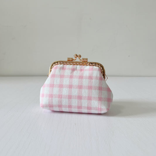 Baby Pink Tiles - Handmade Corduroy Fabric Kiss Lock Purse