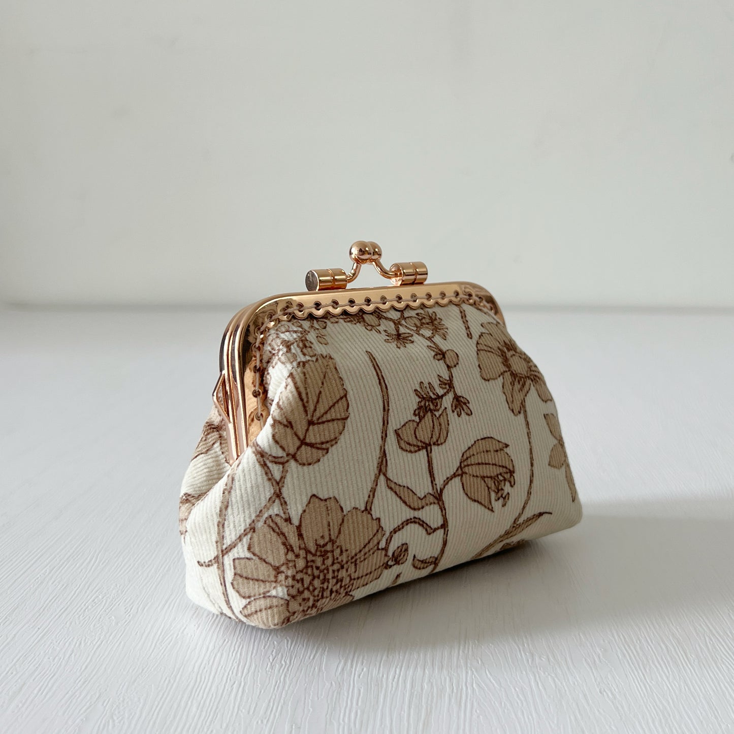 Khaki Floral - Handmade Fabric Kiss Lock Purse