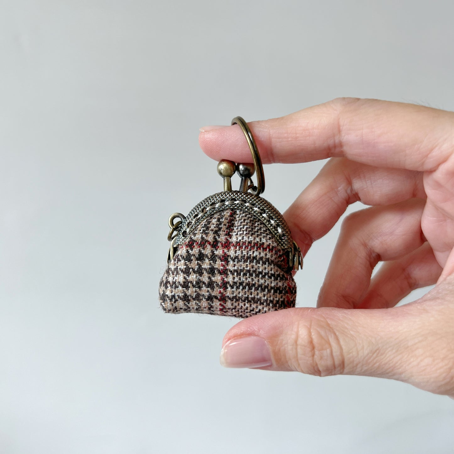 Classic Tartan - Handsewn Half Round Tiny Kiss Lock Purse Keychain