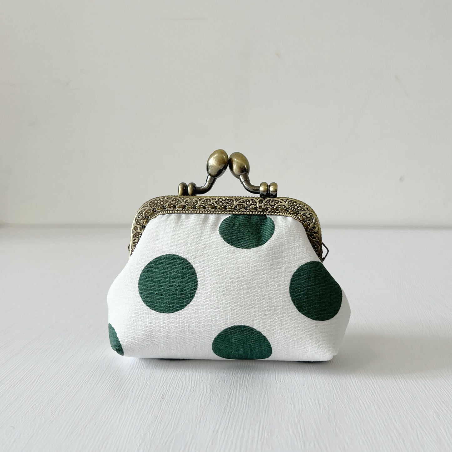 Green Big Polka Dots - Handmade Kiss Lock Coin Purse