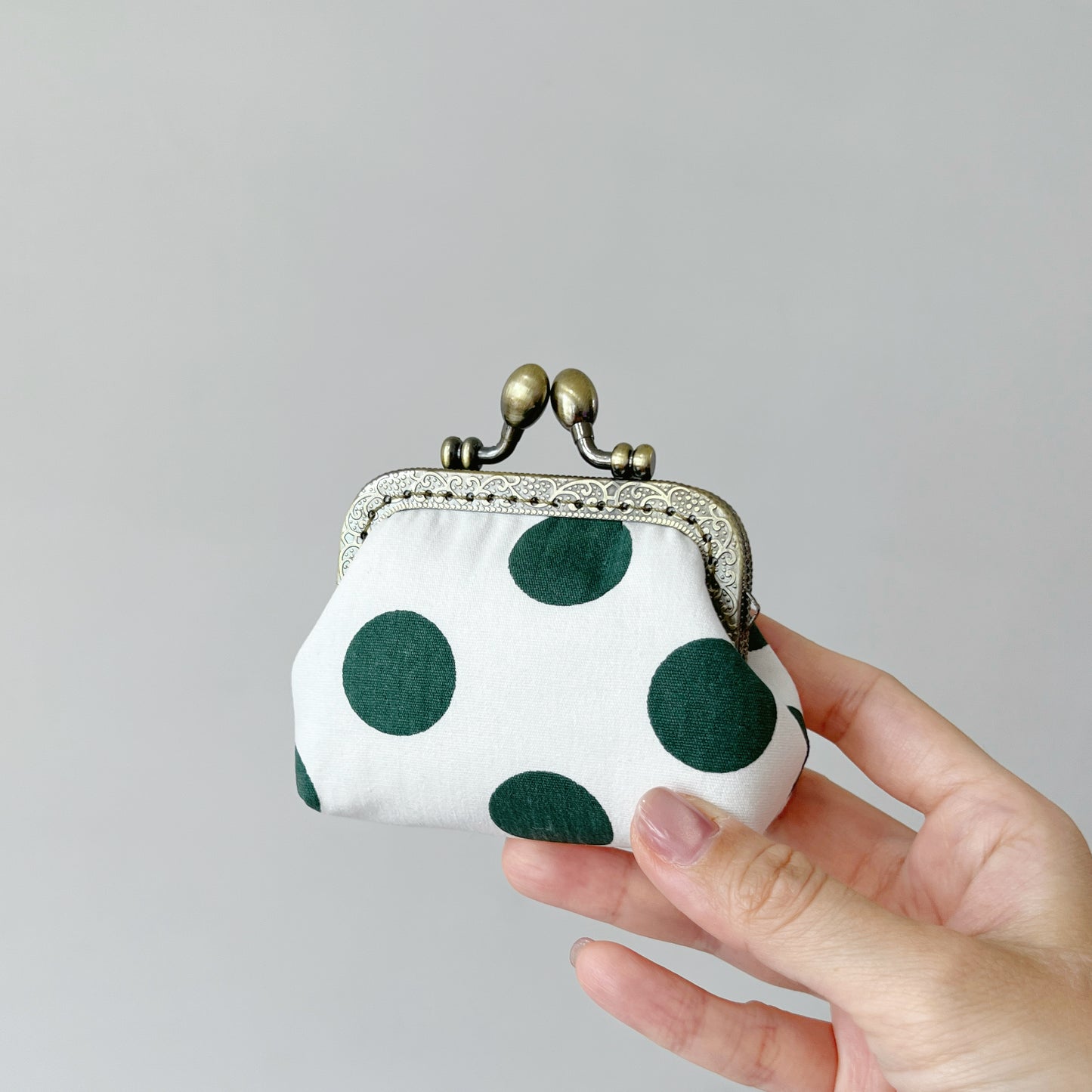 Green Big Polka Dots - Handmade Kiss Lock Coin Purse