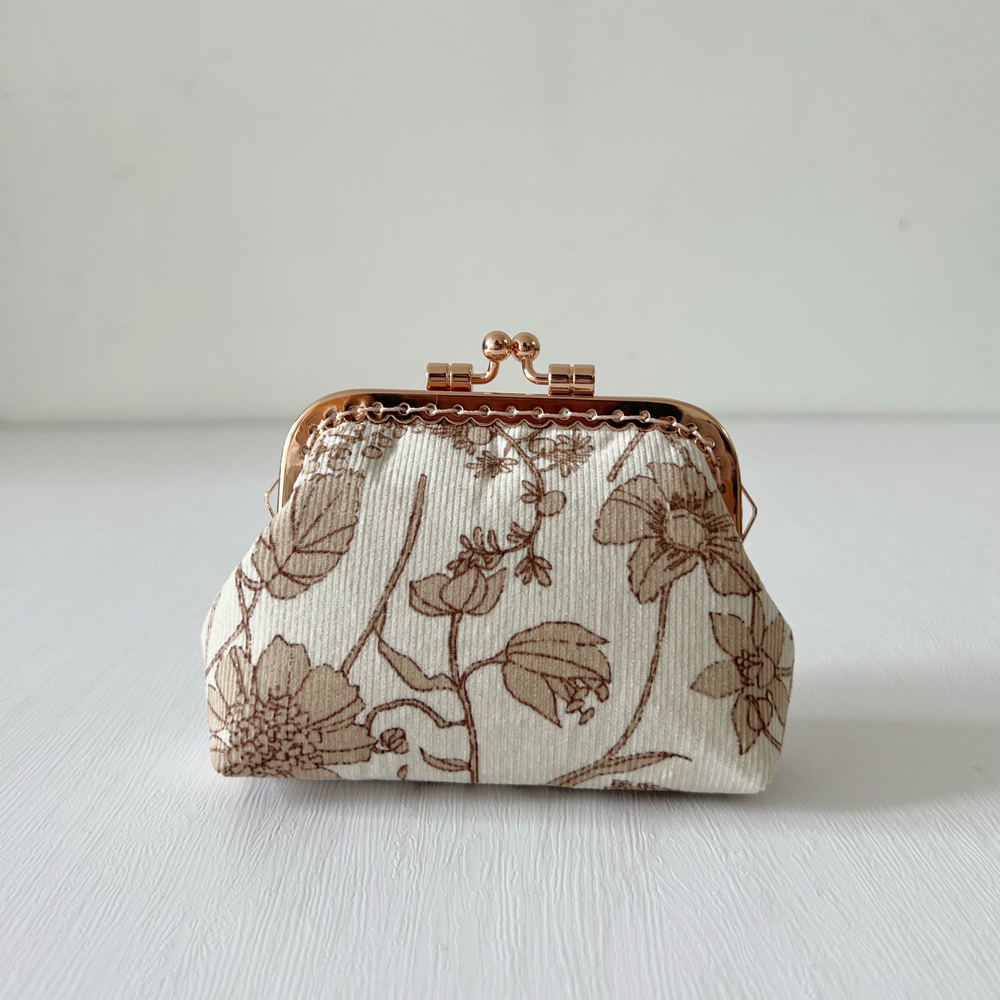 Khaki Floral - Handmade Fabric Kiss Lock Purse