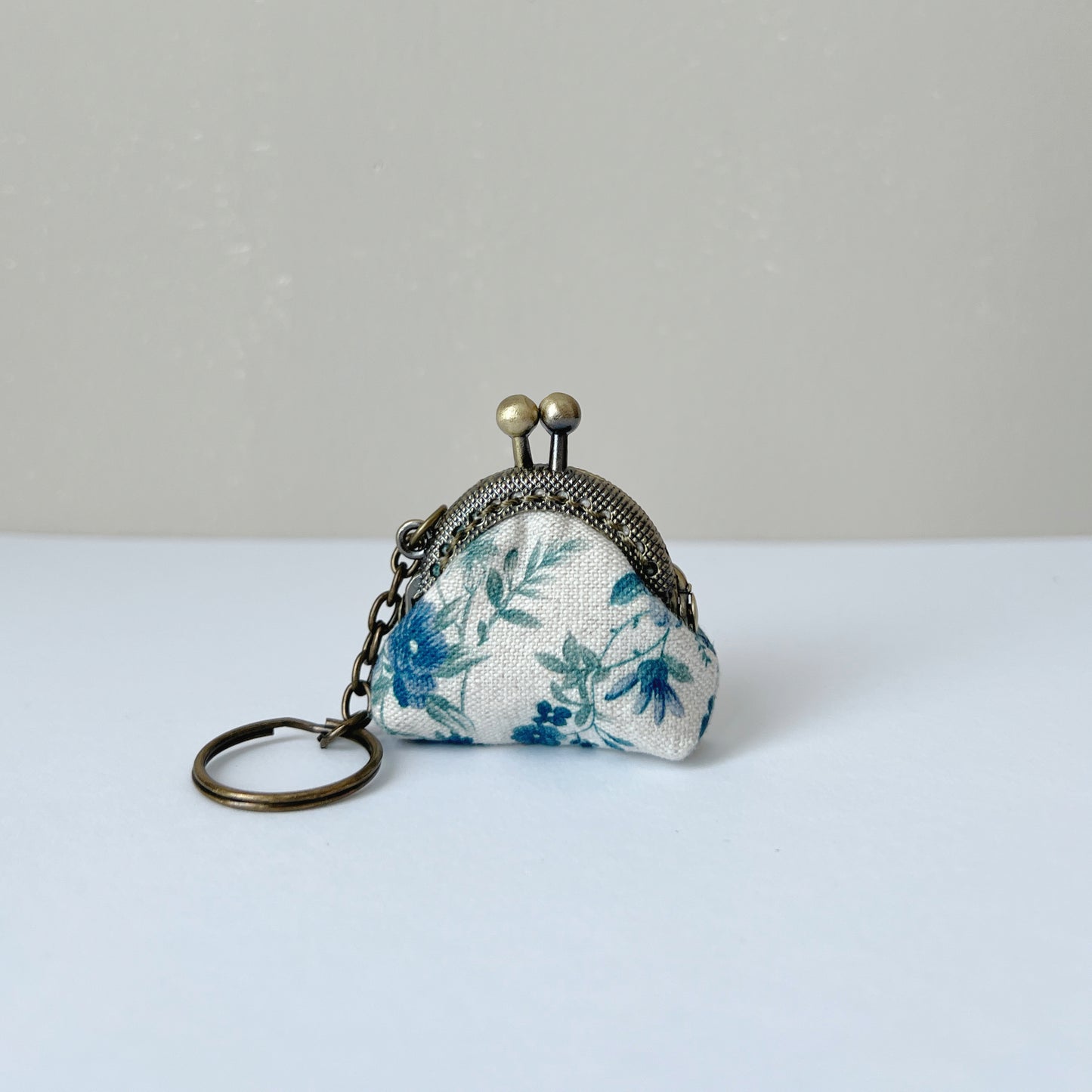 Blue Secret Garden - Handmade Mini Tiny Fabric Kiss Lock Purse Keychain