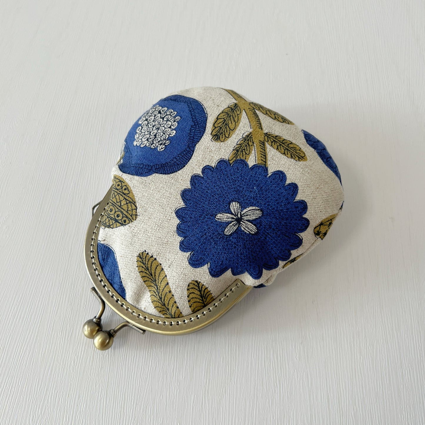 Blue Abstract Floral - Handmade Fabric Kiss Lock Purse