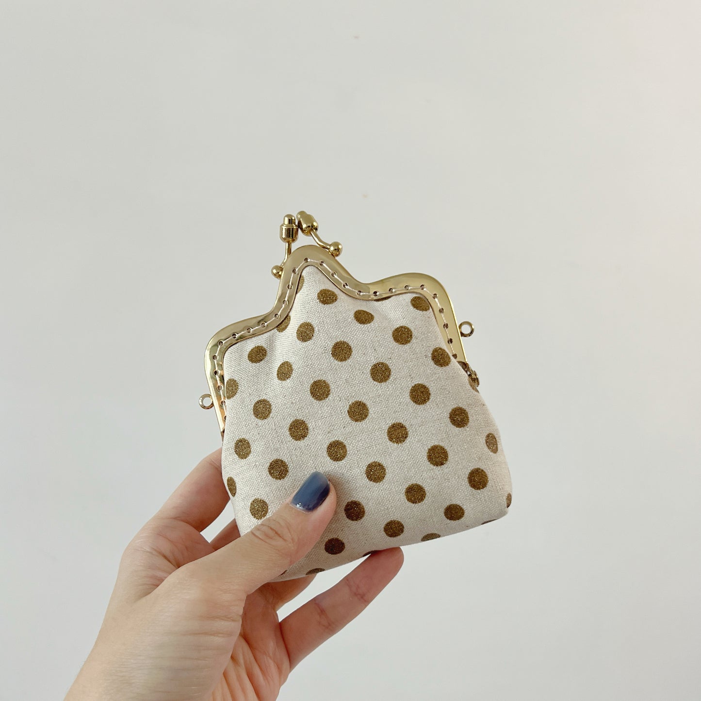 Gold Polka Dots - Handmade Kiss Lock Crossbody Small Purse