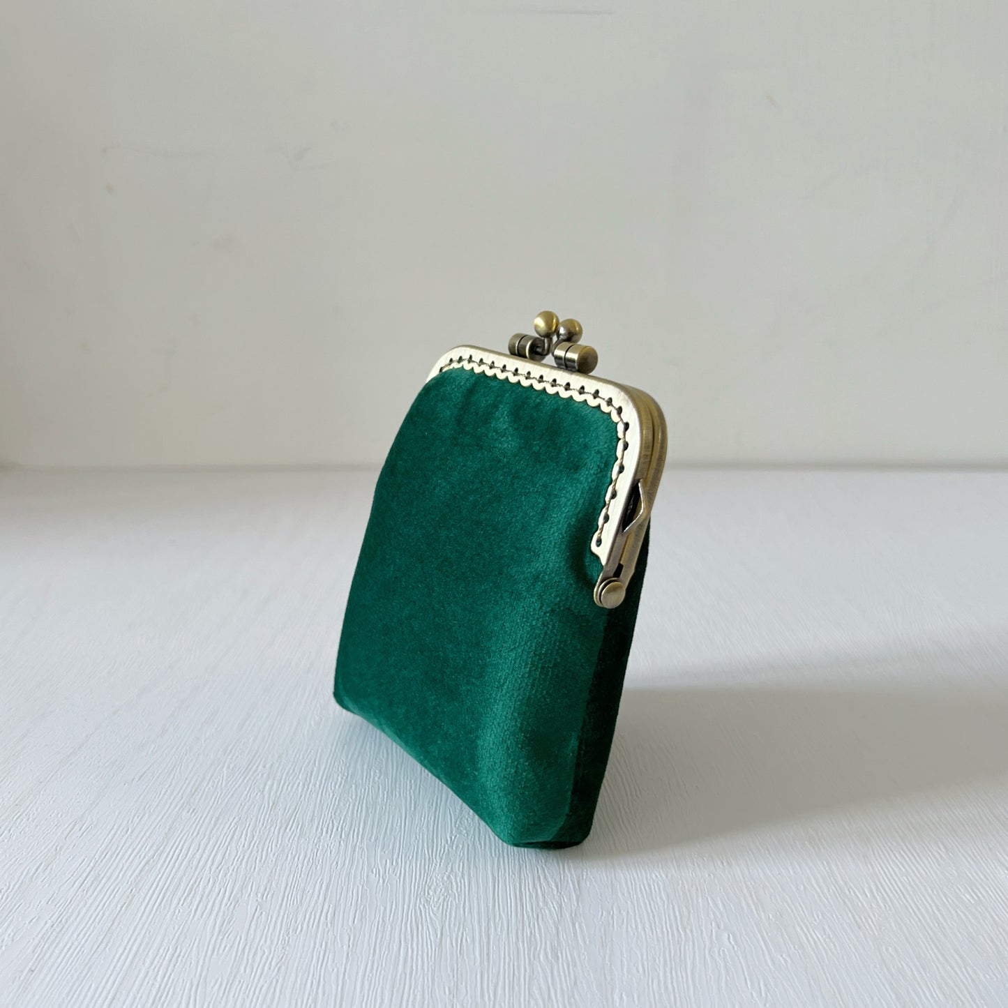 Green Flannel Velvet - Handmade Kiss Lock Card Purse