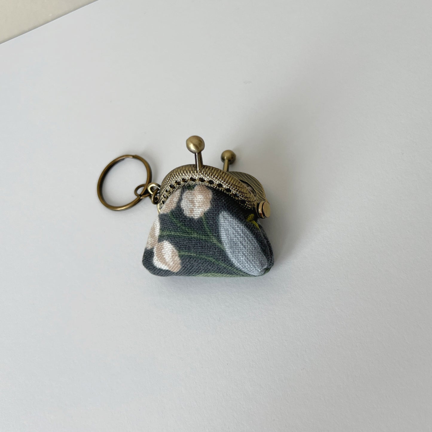 Gray Yellow Berries - Handsewn Mini Tiny Kiss Lock Purse Keychain