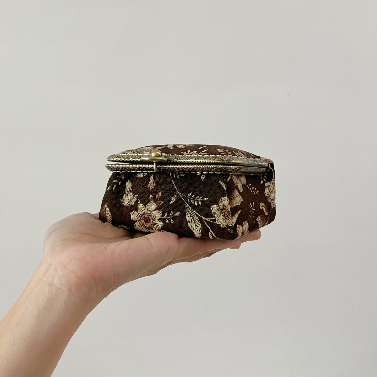 Handmade Kiss Lock Jewellery Box - Vintage Brown Garden - Small storage box