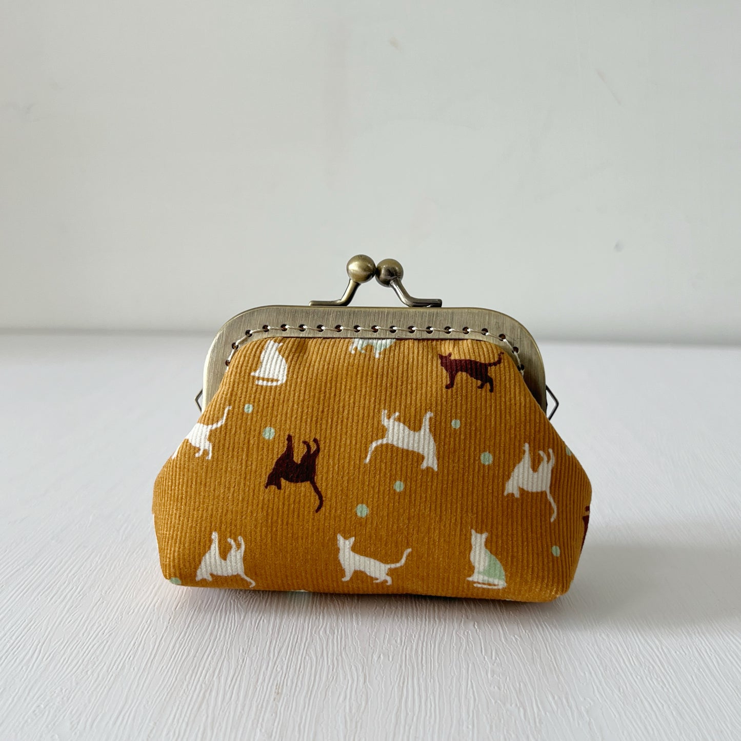 Ginger Cats Corduroy Fabric Purse - Handsewn Kiss Lock Purse