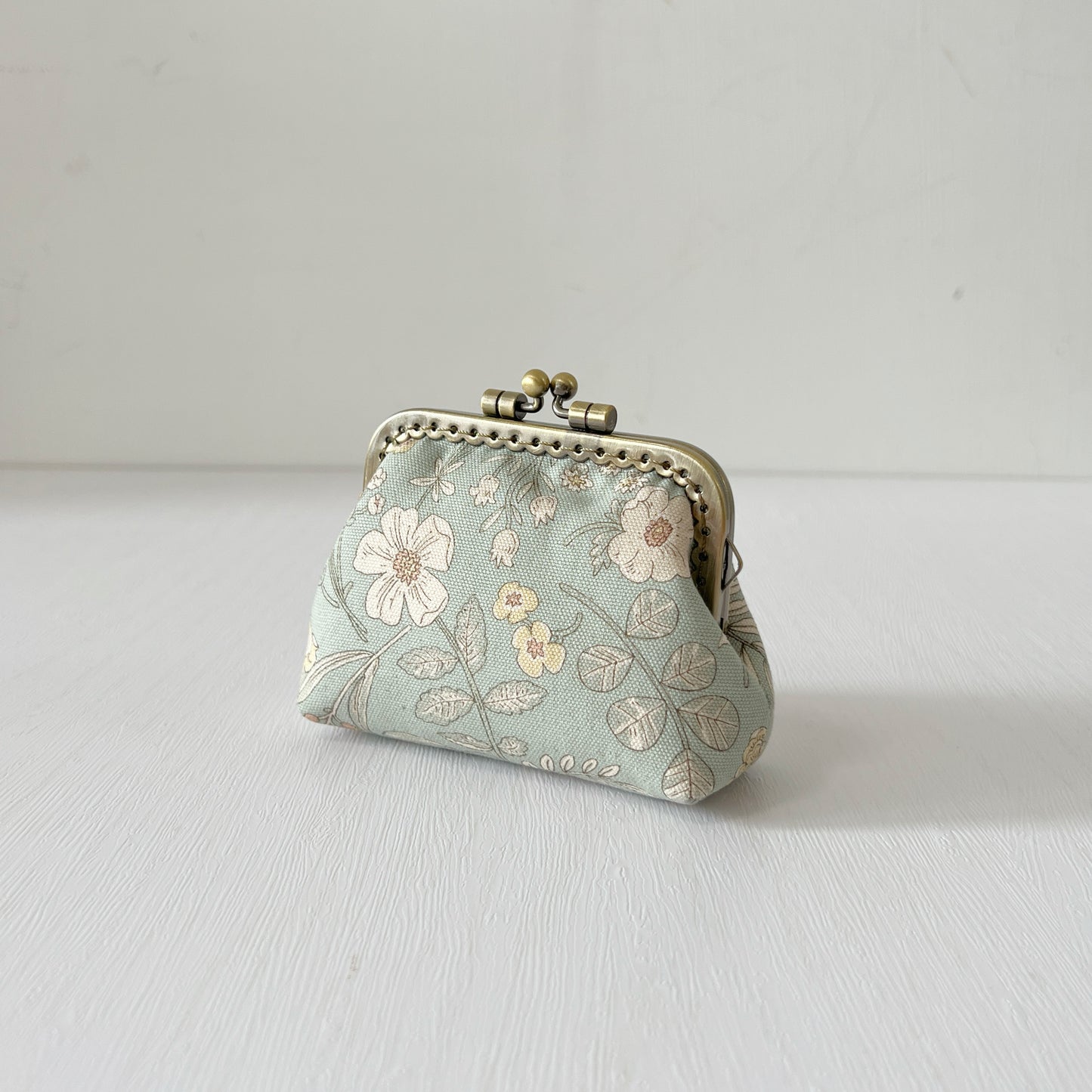 Soft Green Vintage Garden - Handmade Fabric Kiss Lock Purse