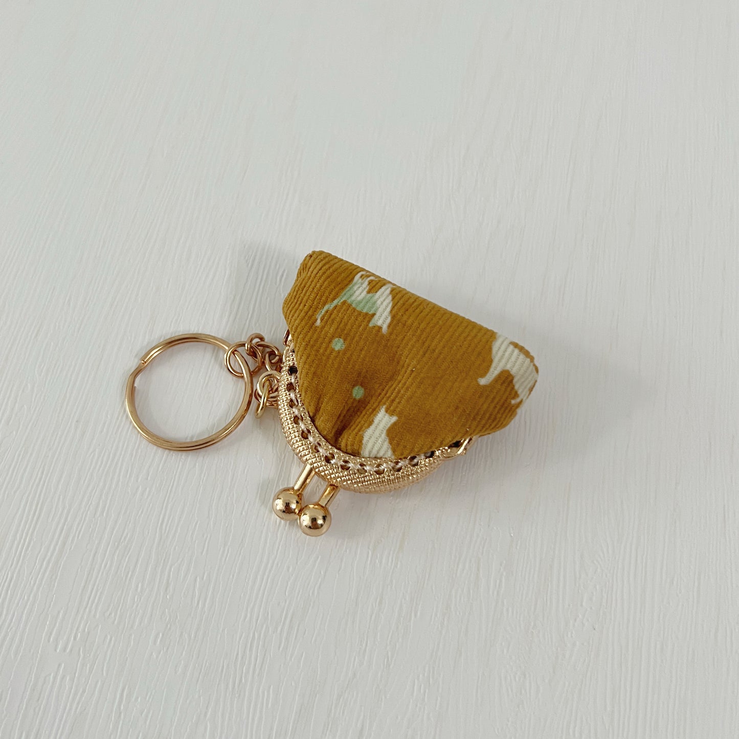 Mustard Yellow Cats Corduroy - Handsewn Tiny Kiss Lock Purse Keychain