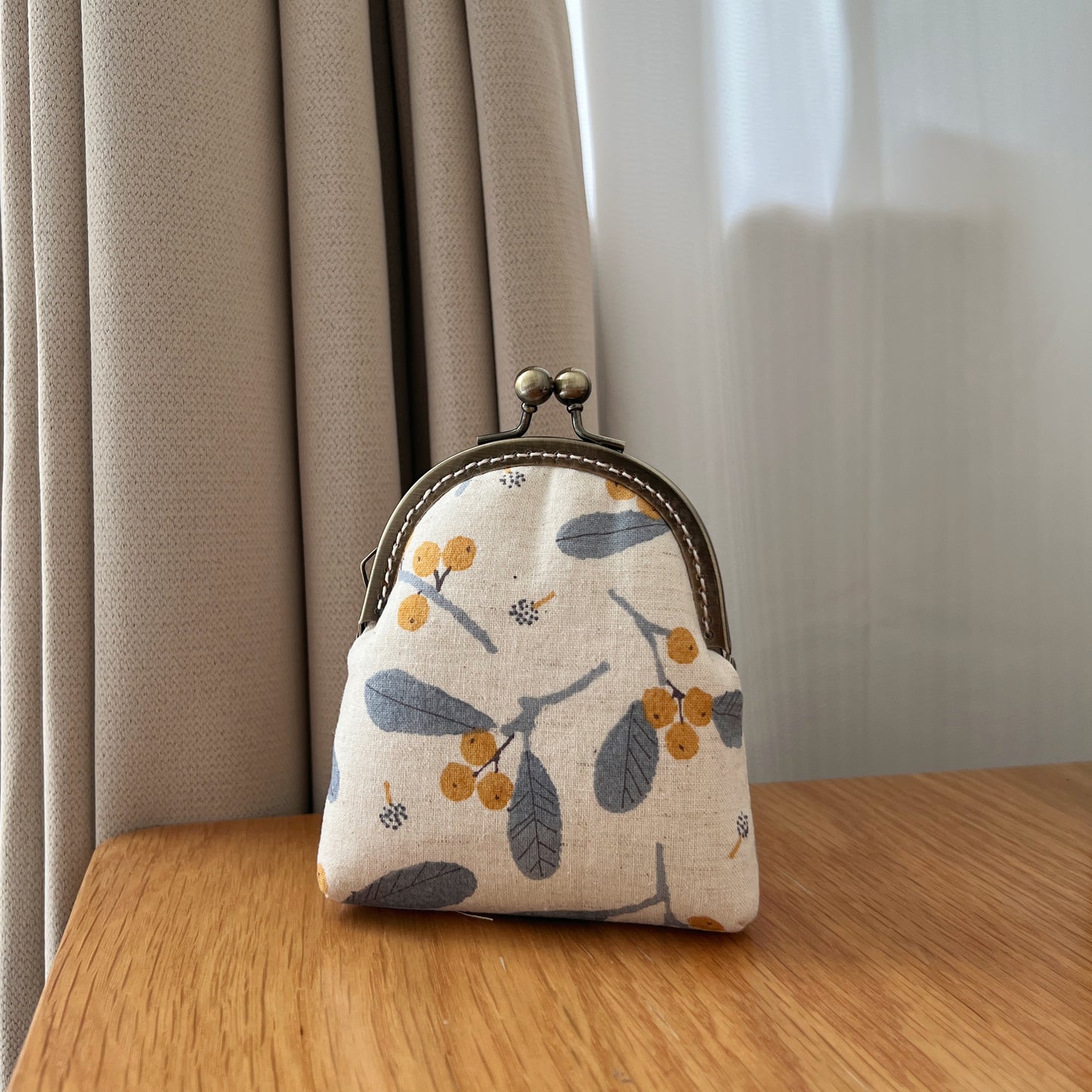 Vintage Yellow Berries - Handmade Fabric Kiss Lock Purse