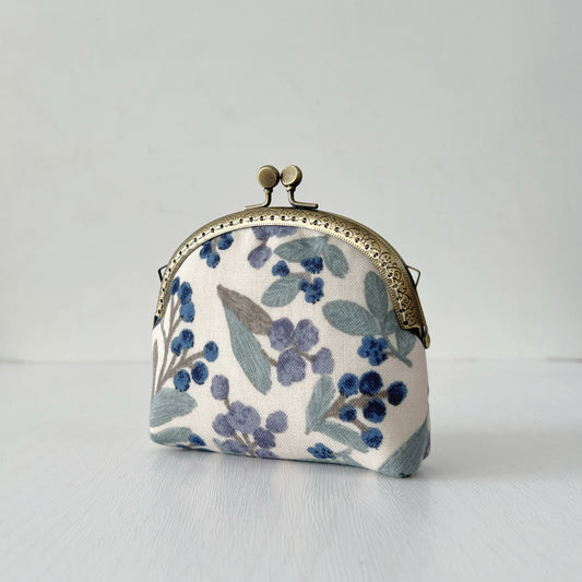 Wide Kiss Lock Purse - Blue Berries Garden Linen