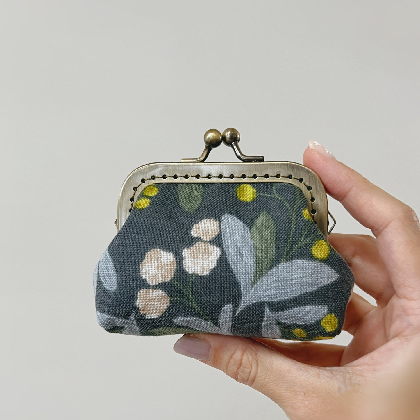 Blue Garden Berries Floral - Handmade Kiss Lock Fabric Purse