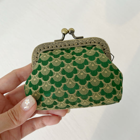 Green Dragon Scales - Handmade Fabric Kiss Lock Coin Purse