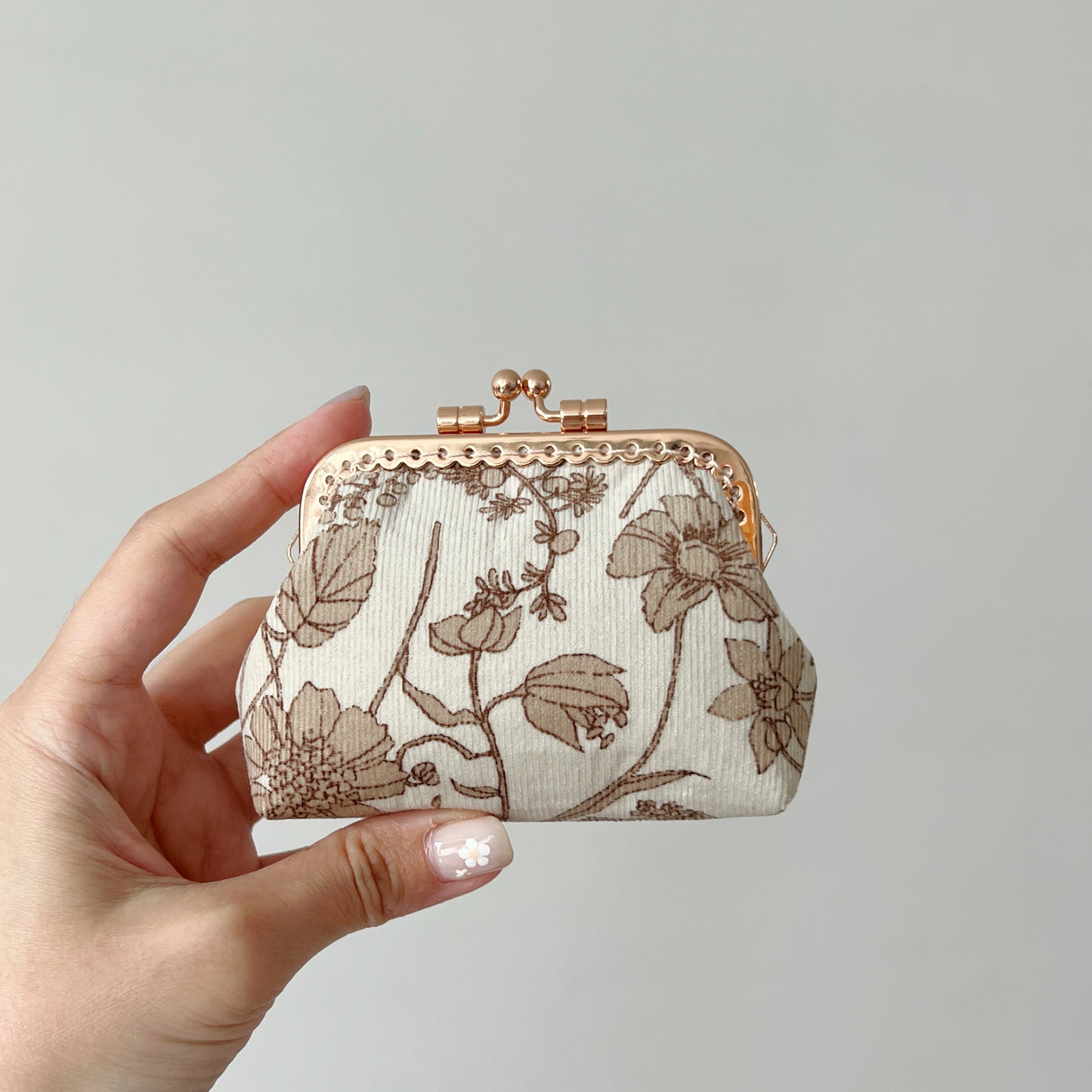 Khaki Floral - Handmade Fabric Kiss Lock Purse