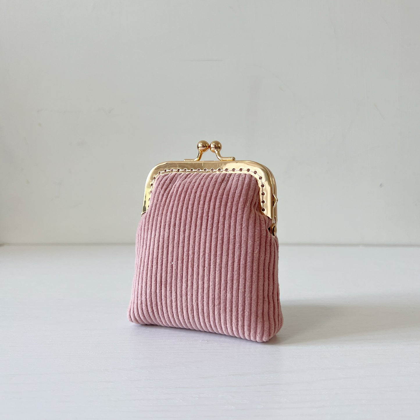 Pink Corduroy Card Purse - Handsewn Kiss Lock Purse