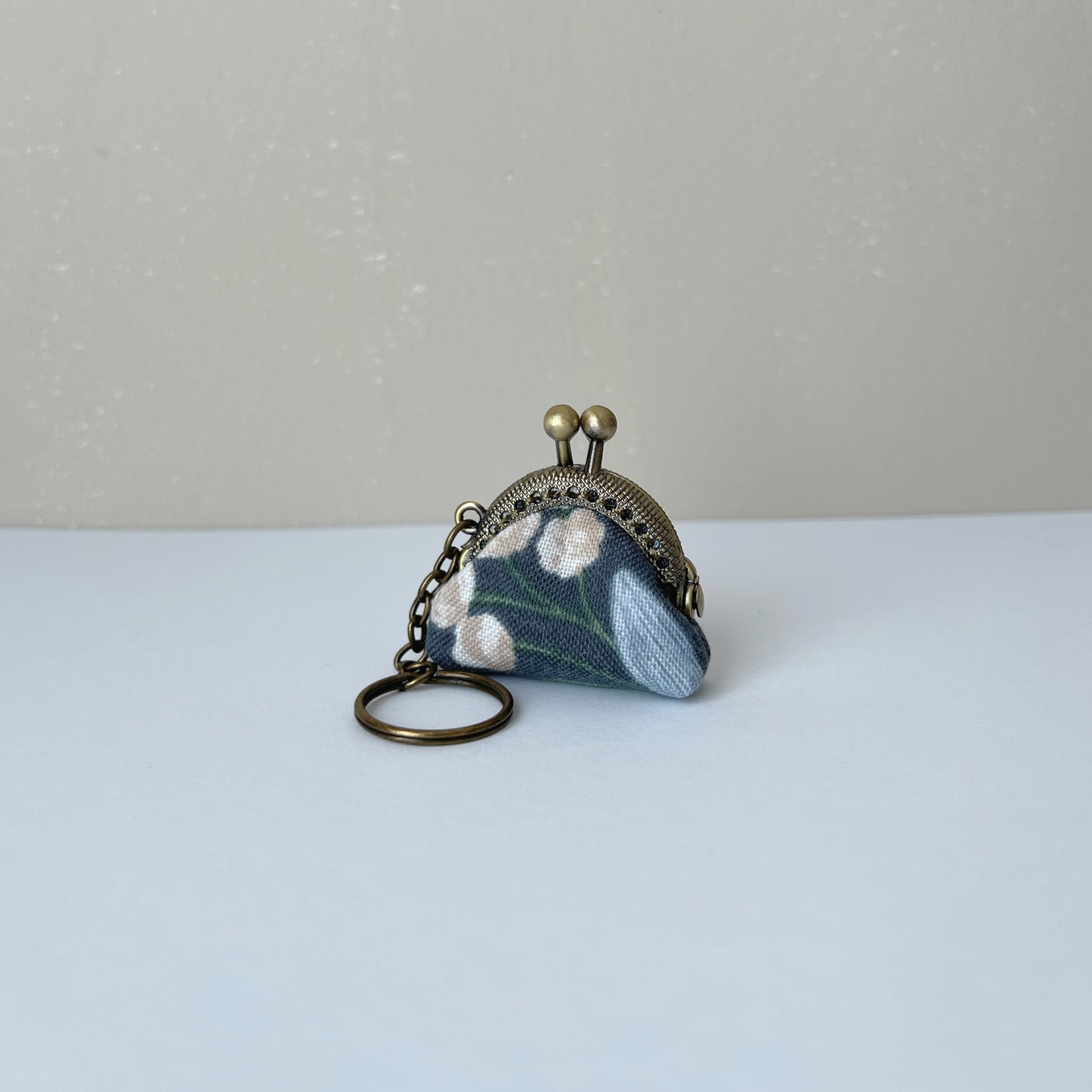 Gray Yellow Berries - Handsewn Mini Tiny Kiss Lock Purse Keychain