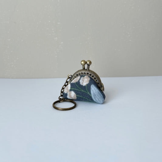 Gray Yellow Berries - Handsewn Mini Tiny Kiss Lock Purse Keychain