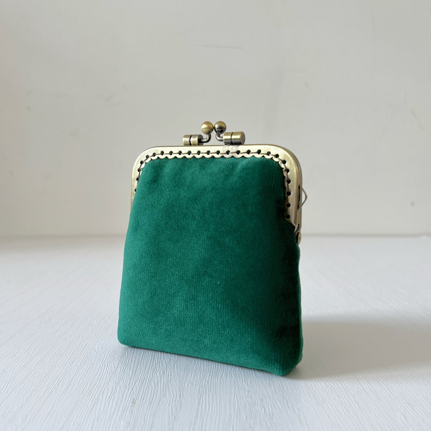 Green Flannel Velvet - Handmade Kiss Lock Card Purse
