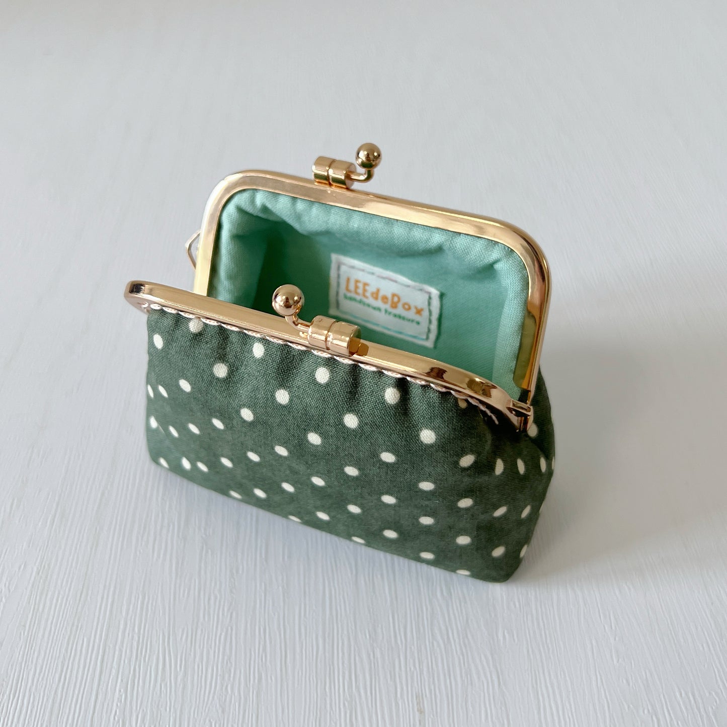 Green Tiny Polka Dots Coin Purse - Handsewn Kiss Lock Purse