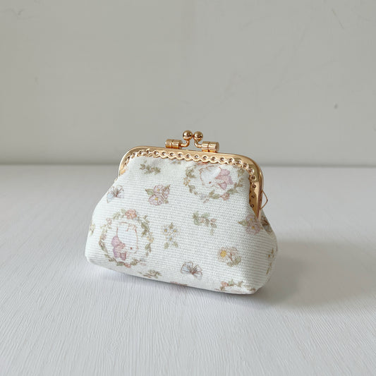 Vintage Garden Bunny - Handmade Corduroy Fabric Kiss Lock Purse