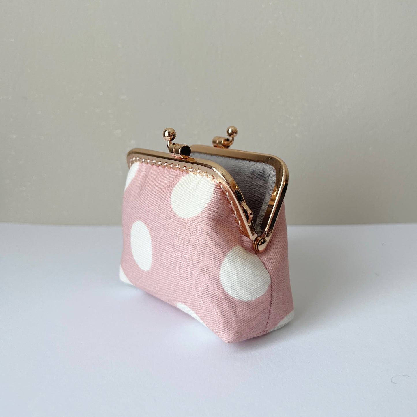 Pink Big Polka Dots - Handmade Kiss Lock Coin Purse
