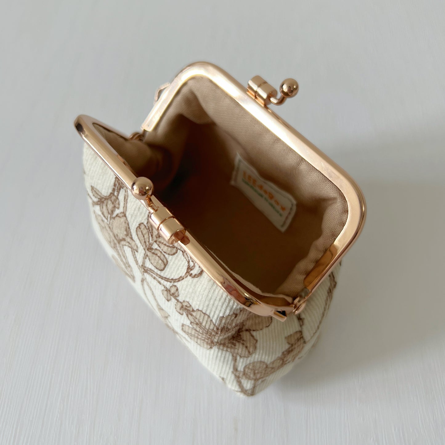 Khaki Floral - Handmade Fabric Kiss Lock Purse