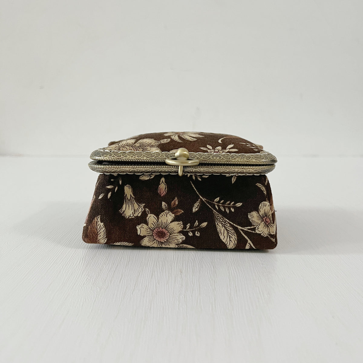 Handmade Kiss Lock Jewellery Box - Vintage Brown Garden - Small storage box