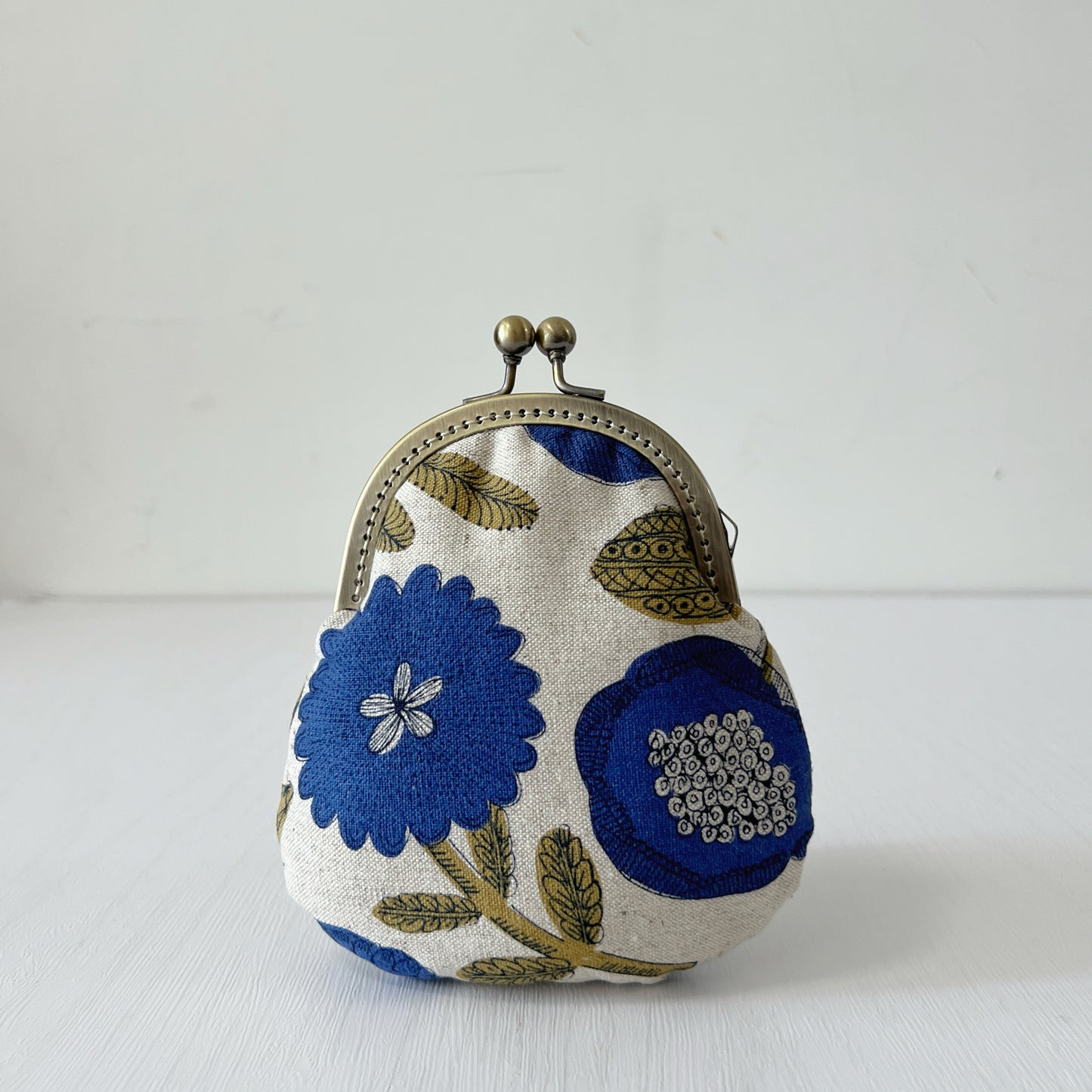 Blue Abstract Floral - Handmade Fabric Kiss Lock Purse